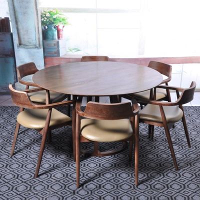 현대 식실 가구 월넛 고형 나무 프레임 둥근 식탁 독특한 디자인 노르딕 디자인