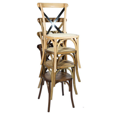 맞춤형 디자인 노르딕 모던 래튼 크로스 백 겹치기 튼튼 나무 잔치 결혼식 목재 의자 OEM 서비스 받아 들인다