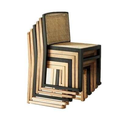 겹겹이 쌓인 라탄 식탁 의자 식사실용 맞춤형 목재 팔 없는 의자 W49CM*D42.5CM*H80CM
