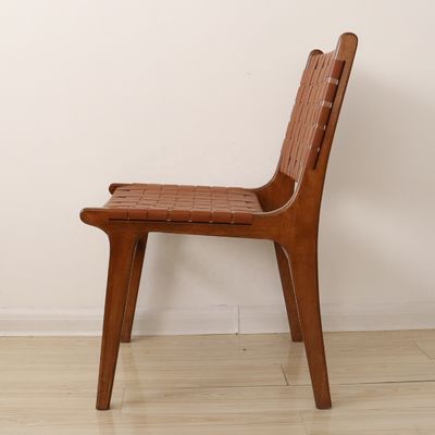 현대 노르딕 라이트 럭셔리 Saddle 가죽 모시드 목재 식사 의자 호텔 홈스테이