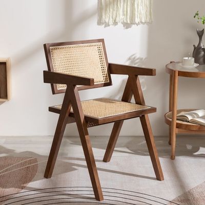 자연 색상 현대 고형 나무 라탄 식탁 팔 의자 현대 디자인
