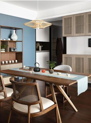 아쉬우드 프레임 노르딕 디자인 현대 고형 목재 PU 가죽 라탄 식당 의자 2023 카페 및 레스토랑