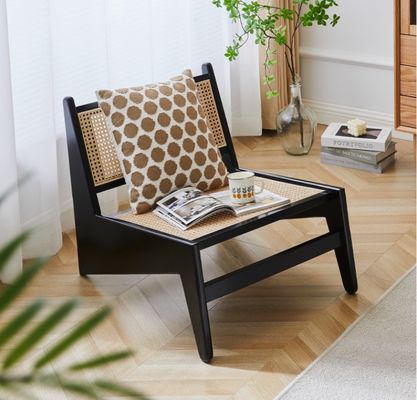 휴식용 의자 목재 직물 라탄 소파 의자 디자인 거실을위한 자연 / 검은 / 호두 / 체리 나무 색상