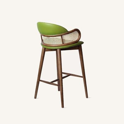 현대 목재 바 의자 라탄 높은 바 의자 부엌 식사실 레스토랑 녹색/오렌지 및 상업용 가구