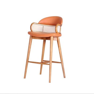 현대 목재 바 의자 라탄 높은 바 의자 부엌 식사실 레스토랑 녹색/오렌지 및 상업용 가구