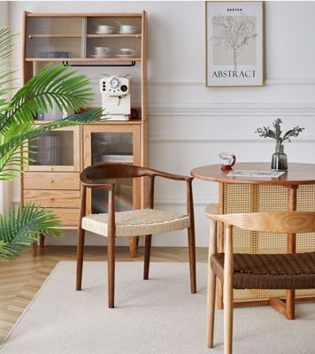 홈 가구 현대 북유럽 스타일 고무 목재 프레임과 짜인 코드 식탁 의자