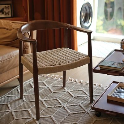 홈 가구 현대 북유럽 스타일 고무 목재 프레임과 짜인 코드 식탁 의자