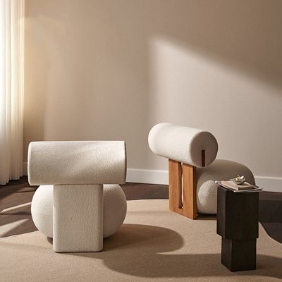 목재 다리 크리에이티브 현대 목재 레저 스타일 양털 싱글 소파 의자 W70*D81*H71CM