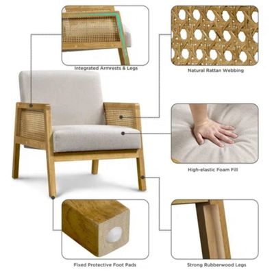현대식 거실 럭셔리 fauteuil 가구 목재 소파 의자 럭셔리 직물 벨벳과 라탄