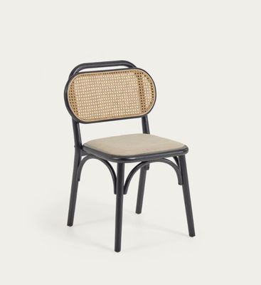 천연 목재의 빈티지 스타일 식탁 의자 직물 좌석과 실제 라탄 등반 W47*D51*H82.5CM