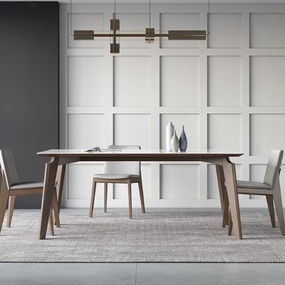 현대적인 디자인에서 부엌과 식실에 대 한 대리석 톱 나무 식탁 세트