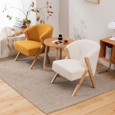 W60*D68*H77CM 현대 거실 가구 라운지 의자 KD 목조 소파 의자 양고기 솜질 흰색 위층 엑센트 의자