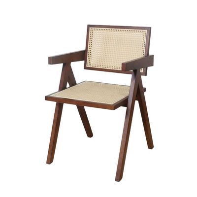 검은색의 모던 래튼 등반으로 된 천연 단단한 목재 식탁 의자