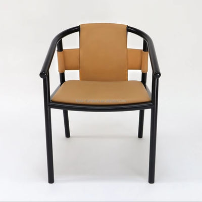 특정 식탁 의자 고형 나무 프레임 레저 라운지 엑센트 팔 의자 갈색 사다리 가죽