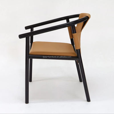 특정 식탁 의자 고형 나무 프레임 레저 라운지 엑센트 팔 의자 갈색 사다리 가죽