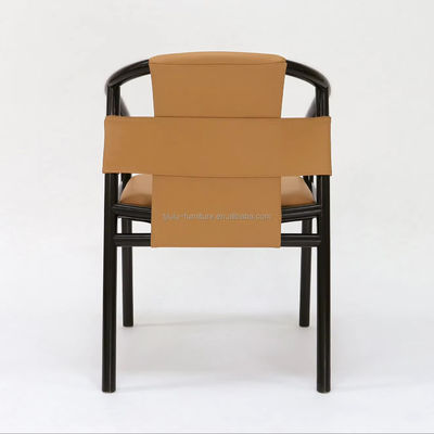 특정 식탁 의자 고형 나무 프레임 레저 라운지 엑센트 팔 의자 갈색 사다리 가죽