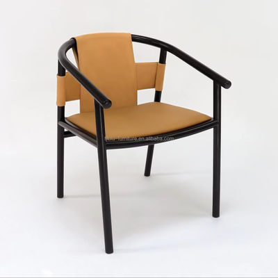 특정 식탁 의자 고형 나무 프레임 레저 라운지 엑센트 팔 의자 갈색 사다리 가죽