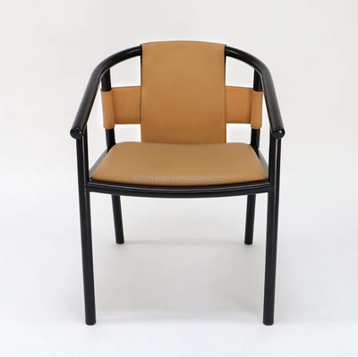 특정 식탁 의자 고형 나무 프레임 레저 라운지 엑센트 팔 의자 갈색 사다리 가죽