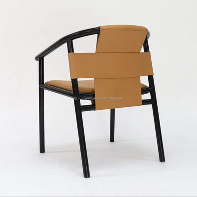 특정 식탁 의자 고형 나무 프레임 레저 라운지 엑센트 팔 의자 갈색 사다리 가죽