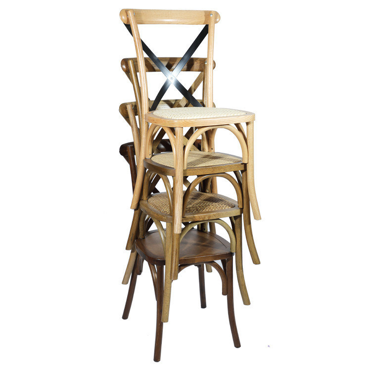 맞춤형 디자인 노르딕 모던 래튼 크로스 백 겹치기 튼튼 나무 잔치 결혼식 목재 의자 OEM 서비스 받아 들인다