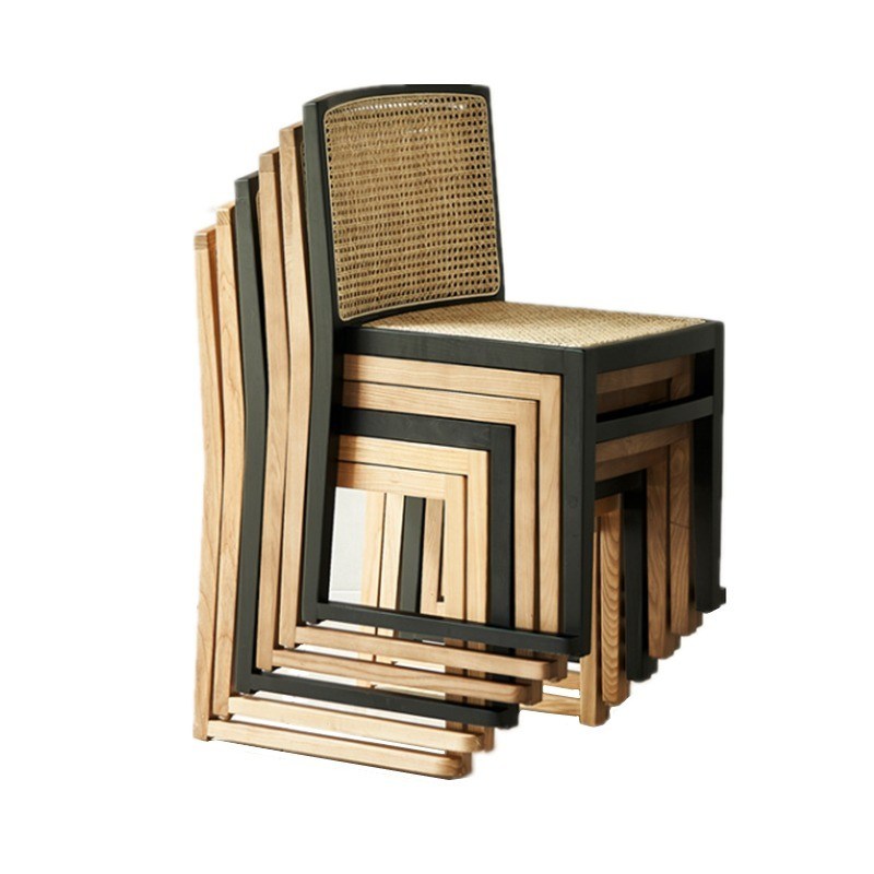 겹겹이 쌓인 라탄 식탁 의자 식사실용 맞춤형 목재 팔 없는 의자 W49CM*D42.5CM*H80CM